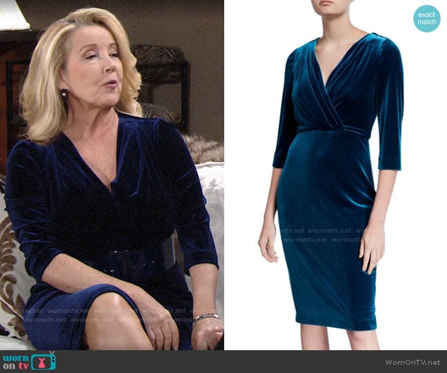Badgley Mischka V-Neck 1/2-Sleeve Velvet Dress worn by Nikki Reed Newman (Melody Thomas-Scott) on The Young and the Restless