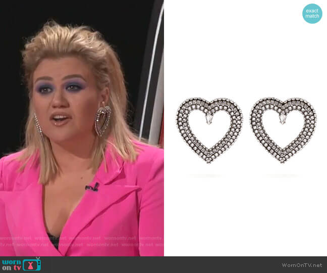 Balenciaga Crystal-Embellished Heart Earrings worn by Kelly Clarkson on The Voice