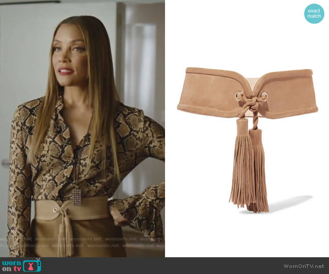 Balmain Tasseled Suede Waist Belt worn by Dominique Deveraux (Michael Michele) on Dynasty