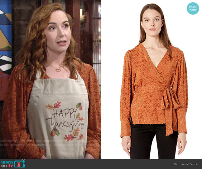 Bcbgmaxazria Pleated Shoulder Wrap Top worn by Mariah Copeland (Camryn Grimes) on The Young and the Restless