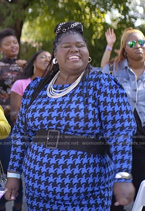 Becky’s blue houndstooth print dress on Empire