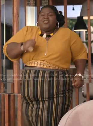Becky’s yellow top and striped skirt on Empire