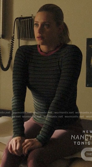 Betty’s striped sweater with pink neckline on Riverdale