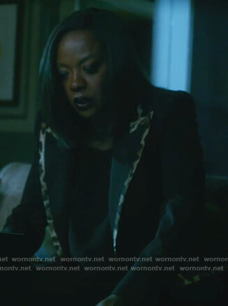 Annalise’s black leopard trim blazer on How to Get Away with Murder