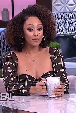 Tamera’s black check midi dress on The Real