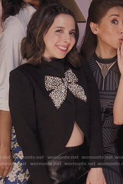 Izzy’s black bow embellished jacket on Dollface