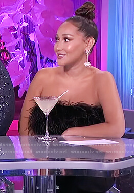 Adrienne’s black feather trim top on The Real