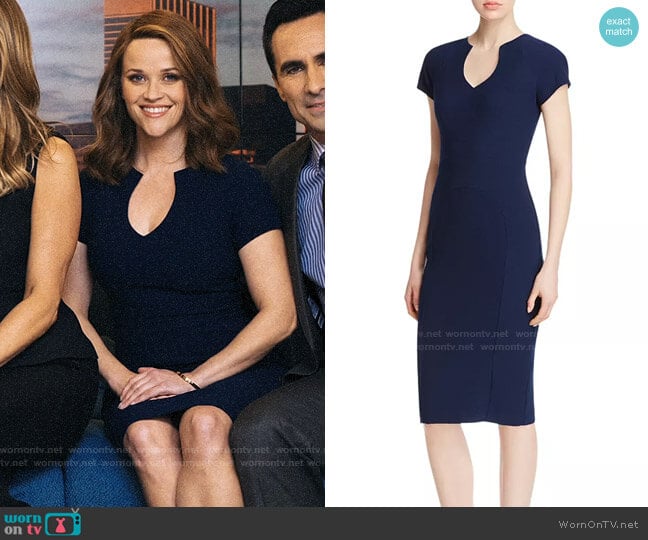 Black Halo Gyspy Rose Sheath Dress worn by Bradley Jackson (Reese Witherspoon) on The Morning Show