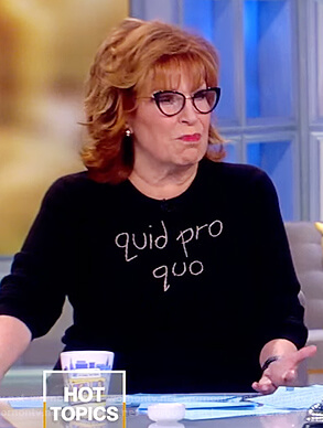 Joy’s black quid pro quo sweater on The View