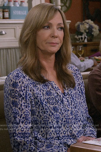 Bonnie’s blue ikat print blouse on Mom