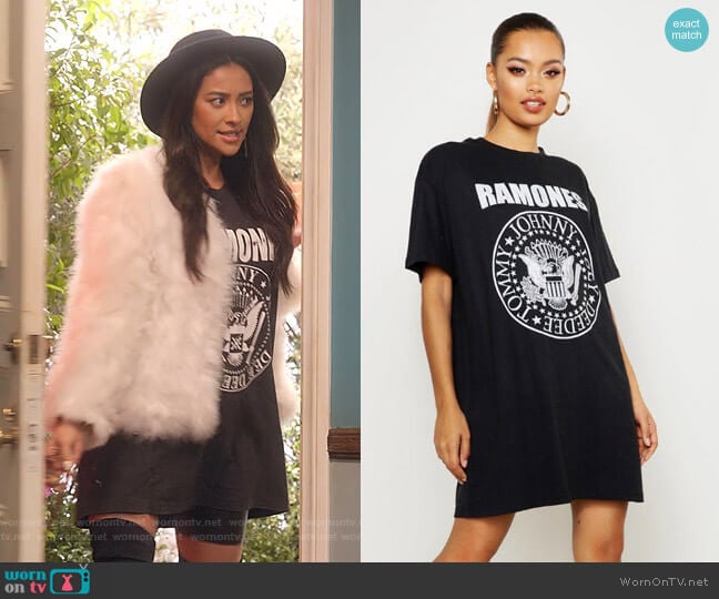 Boohoo Ramones License T-Shirt Dress worn by Stella Cole (Shay Mitchell) on Dollface