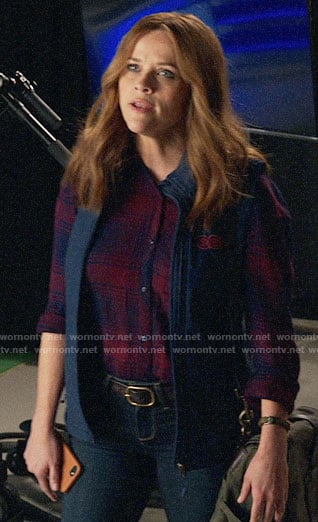 Bradley’s red and navy plaid shirt on The Morning Show