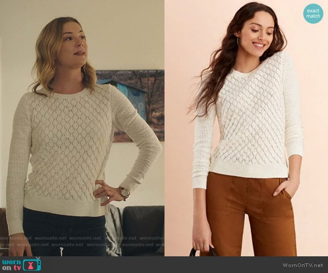 Brooks Brothers Diamond Pointelle Sweater worn by Nicolette Nevin (Emily VanCamp) on The Resident
