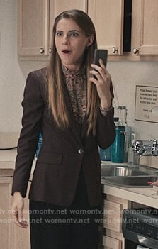 Stevie’s geometric ruffle blouse and blazer on Madam Secretary