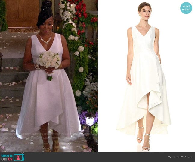 Calvin Klein Sleeveless V-Neck High Low Gown with Back Zipper worn by Tina Butler (Tichina Arnold) on The Neighborhood