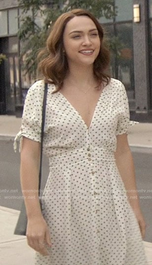 Cara’s polka dot button front dress on God Friended Me