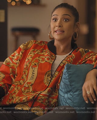 Stella’s red Chanel chain bomber jacket on Dollface