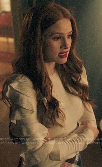 Cheryl’s white ruffled sleeve sweater on Riverdale