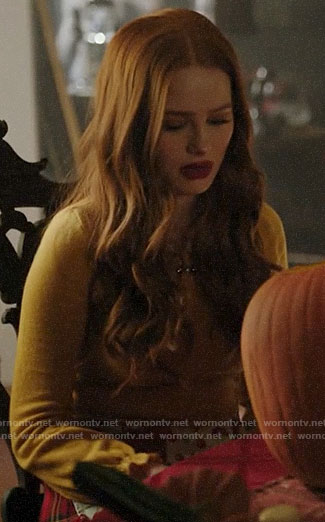 Cheryl’s yellow embellished sweater on Riverdale
