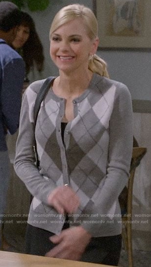 Christy’s grey argyle cardigan on Mom