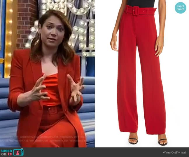 Cinq a Sept Eliza High Waist Belted Crepe Pants worn by Ginger Zee on Good Morning America
