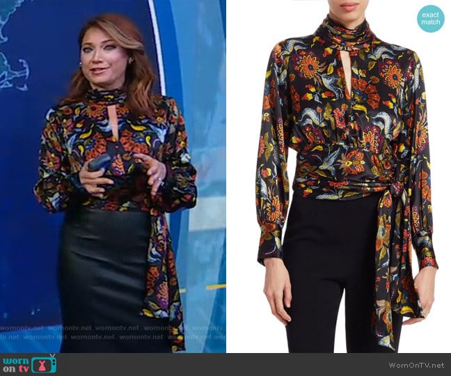 Cinq a Sept Jacqueline Paisley Silk Top worn by Ginger Zee on Good Morning America
