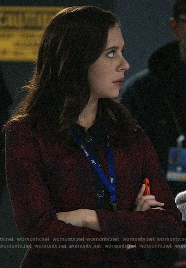Claire’s red button front dress on The Morning Show