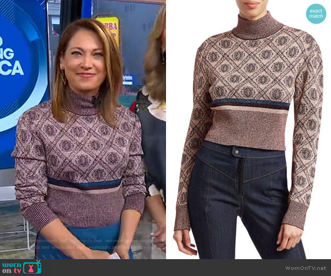 Cinq a Sept Weston Jacquard Knit Sweater worn by Ginger Zee on Good Morning America