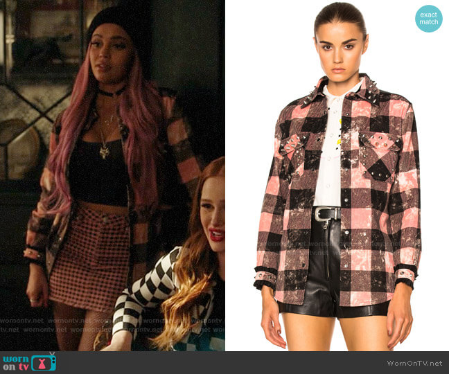 Coach 1941 Studded Plaid Top worn by Toni Topaz (Vanessa Morgan) on Riverdale