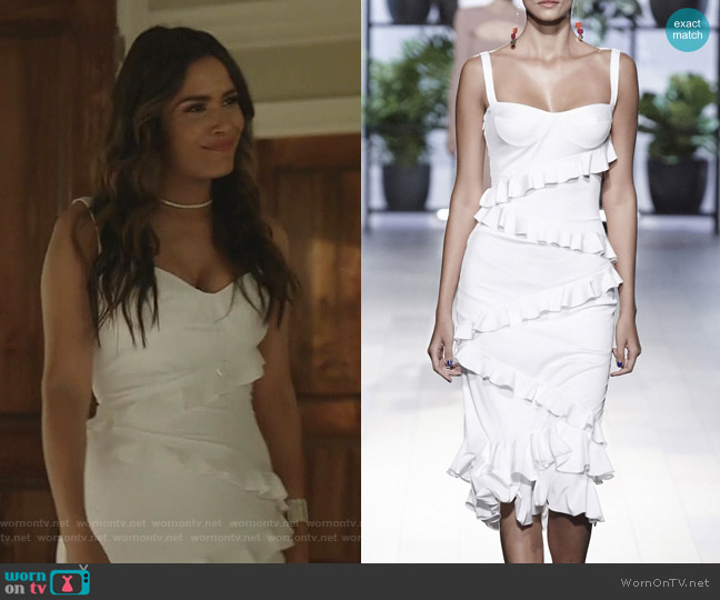 Cushnie Jezebel Ruffled Dress worn by Cristal Jennings (Daniella Alonso) on Dynasty