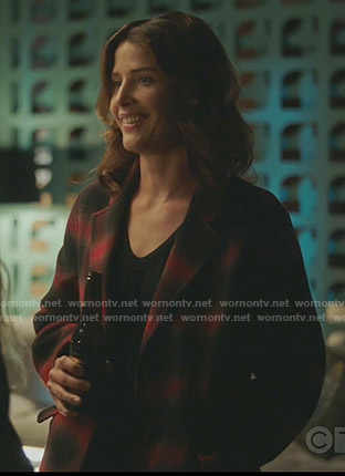 Dex’s red plaid coat on Stumptown