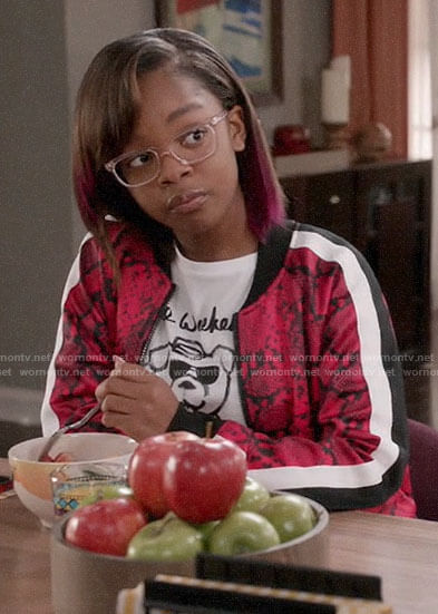 Diane’s pink snake print track jacket on Black-ish