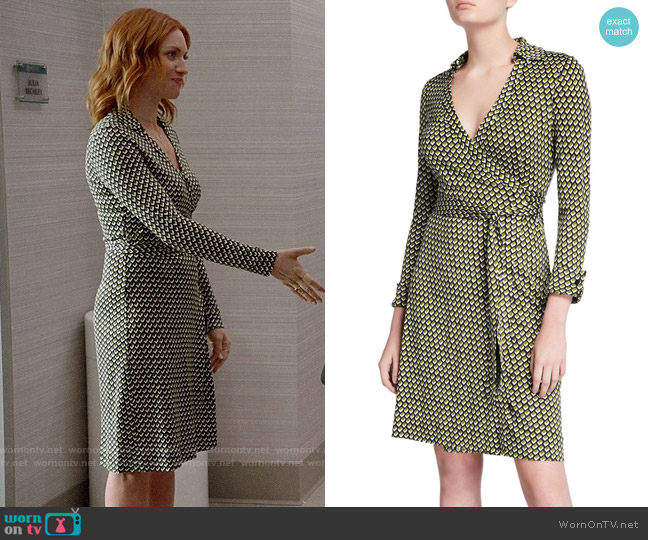Diane von Furstenberg New Jeanne Two Geo-Print Wrap Dress worn by Julia Bechley (Brittany Snow) on Almost Family