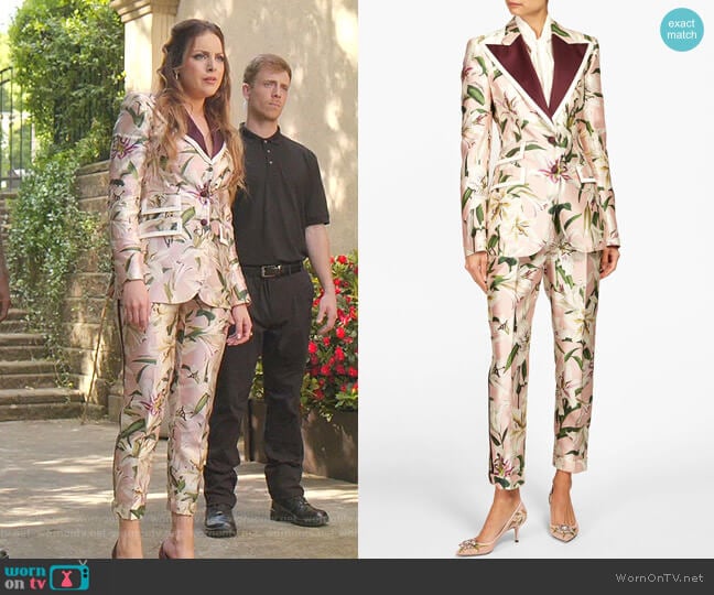 Dolce & Gabbana Floral-Print Shantung Blazer worn by Fallon Carrington (Elizabeth Gillies) on Dynasty