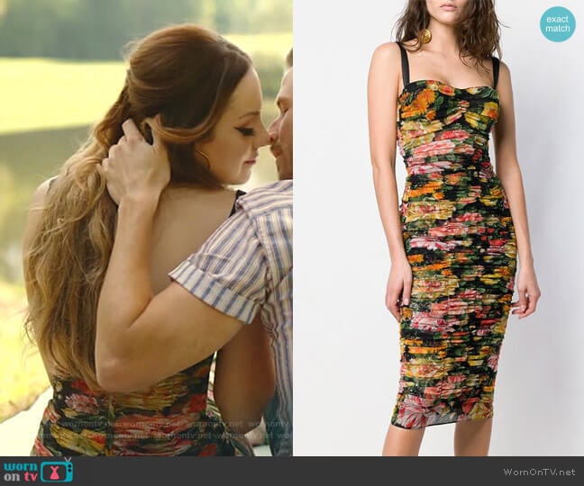 Dolce & Gabbana Floral Ruched Dress worn by Fallon Carrington (Elizabeth Gillies) on Dynasty