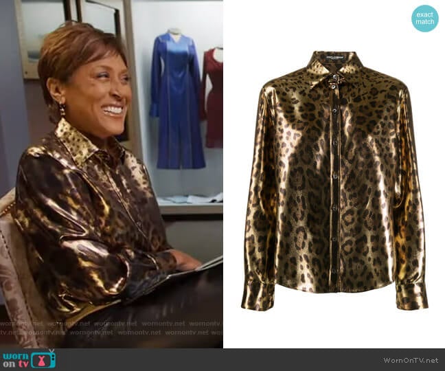 Dolce  & Gabbana Metallic Leopard Print Shirt worn by Robin Roberts on Good Morning America