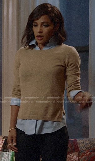 Edie’s camel sweater on Almost Family
