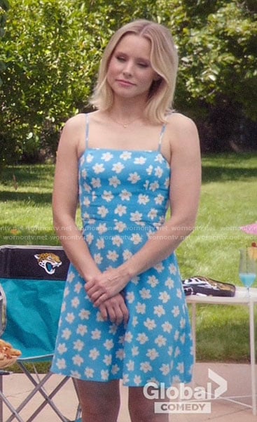 Eleanor’s blue flower print dress on The Good Place