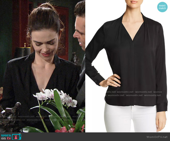 Elie Tahari Rosalina Blouse in Black worn by Victoria Newman (Amelia Heinle) on The Young and the Restless