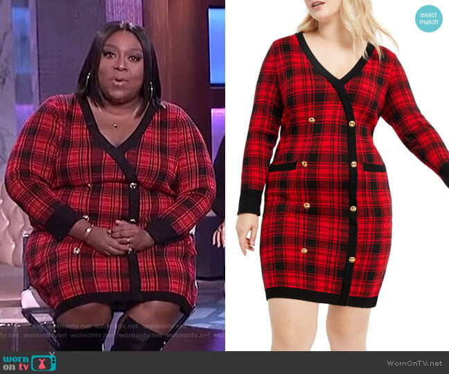 Eloquii Plaid Long Sleeve Sweater Dress worn by Loni Love on The Real