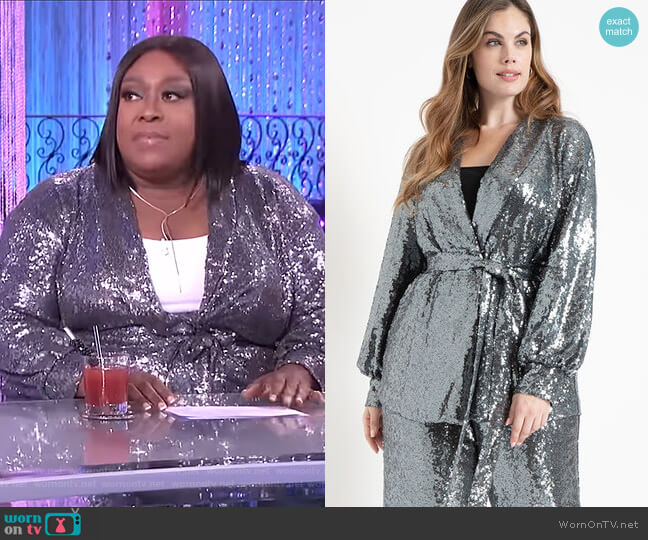 Eloquii Tie Waist Sequin Jacket worn by Loni Love on The Real