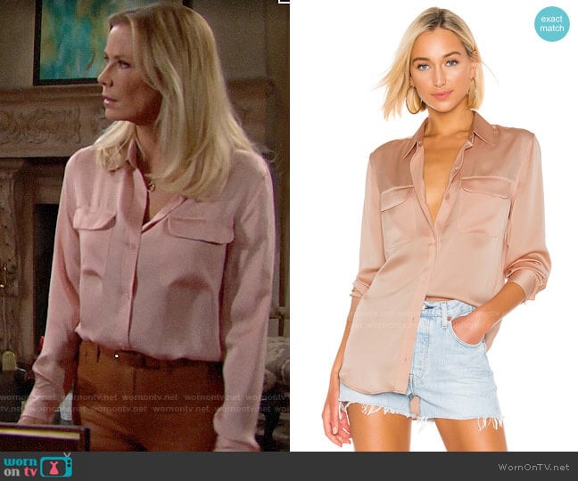 Equipment Slim Signature Blouse in Rose Cloud worn by Brooke Logan (Katherine Kelly Lang) on The Bold and the Beautiful