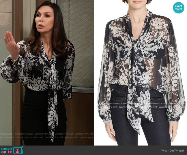 Equipment Cleone Tie Neck Sheer Floral Silk Blouse worn by Anna Devane (Finola Hughes) on General Hospital