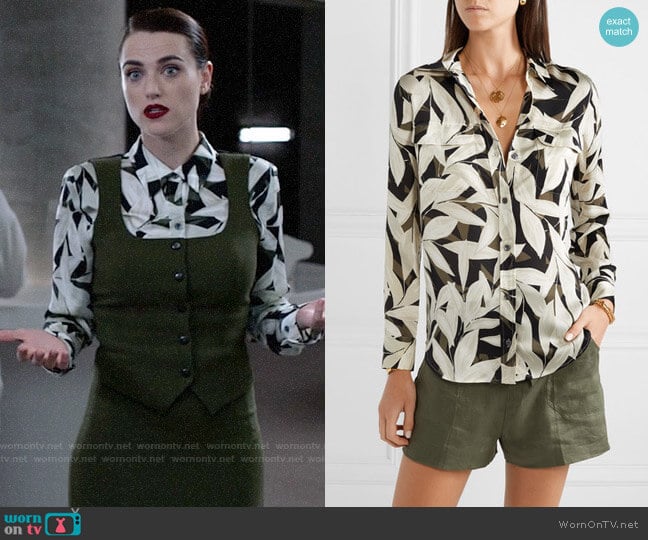 Equipment Slim Signature Printed Crepe de Chine Shirt worn by Lena Luthor (Katie McGrath) on Supergirl