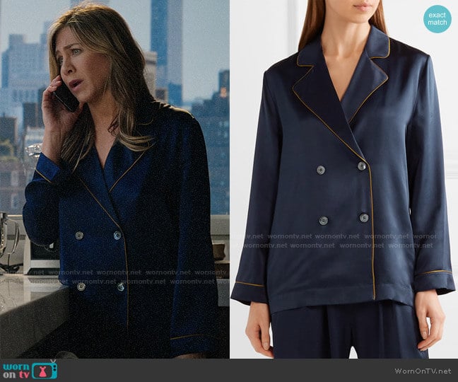 Eres Departure double-breasted silk-satin pajama shirt worn by Alex Levy (Jennifer Aniston) on The Morning Show