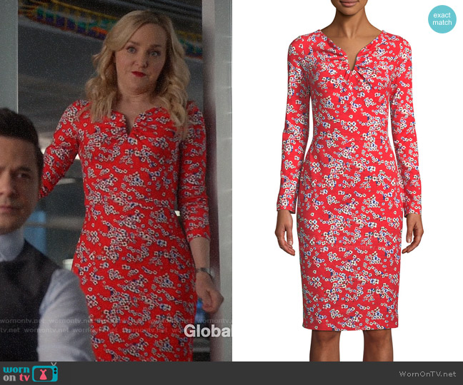 Escada Long-Sleeve Floral-Print Jersey Dress worn by Marissa Morgan (Geneva Carr) on Bull
