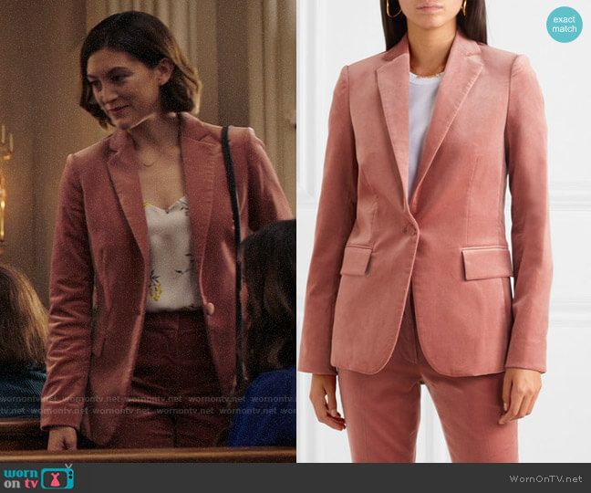 Frame Cotton-blend velvet blazer worn by Sydney Strait (Caitlin McGee) on Bluff City Law