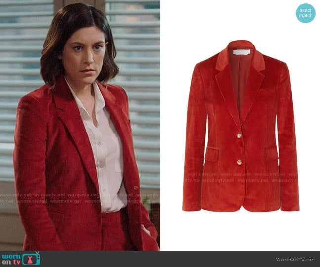 Gabriela Hearst Sophie Corduroy Blazer worn by Sydney Strait (Caitlin McGee) on Bluff City Law
