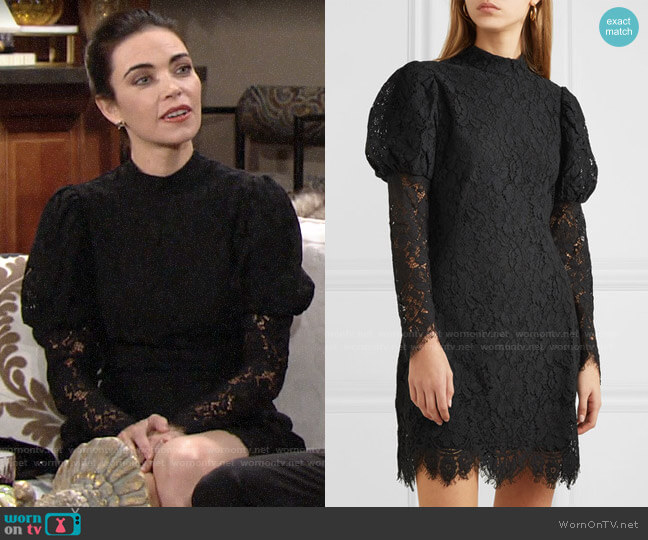Ganni Lace Mini Dress worn by Victoria Newman (Amelia Heinle) on The Young and the Restless