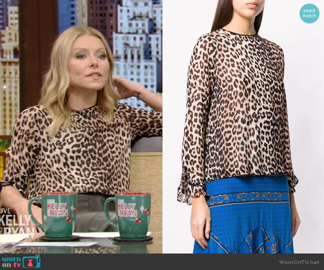 Ganni Leopard Print Long-Sleeve Blouse worn by Kelly Ripa on Live with Kelly and Mark